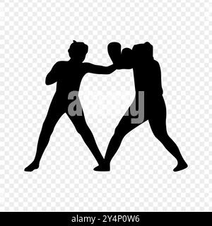 Illustrazione vettoriale di due giocatori di boxe silhouette su sfondo trasparente Illustrazione Vettoriale