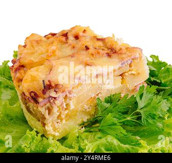 Torta di pollo fatta in casa a fette da vicino Foto Stock