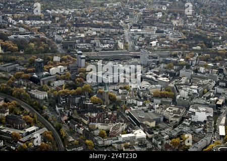 Centro di Bochum, Bochum, città, zona della Ruhr, Renania settentrionale-Vestfalia, vista sulla città, vista aerea, panoramica, stazione centrale Foto Stock