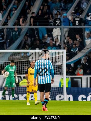 Il Racing Club de Avellaneda gioca la CONMEBOL Sudamericana Cup allo stadio Presidente Perón nella città di Avellaneda, Buenos Aires. Celebrazioni per Adrian Martinez, soprannominato Mararvilla, il marcatore della squadra. @FACAMORALES/SOLO PER USO EDITORIALE Foto Stock