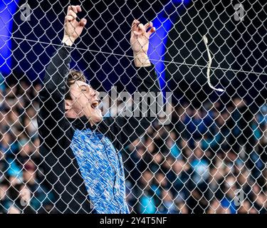 Il Racing Club de Avellaneda gioca la CONMEBOL Sudamericana Cup allo stadio Presidente Perón nella città di Avellaneda, Buenos Aires. Celebrazioni per Adrian Martinez, soprannominato Mararvilla, il marcatore della squadra. @FACAMORALES/SOLO PER USO EDITORIALE Foto Stock