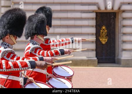 Cerimonia di cambio della guardia sul piazzale di Buckingham Palace, Londra, Regno Unito, Europa Foto Stock