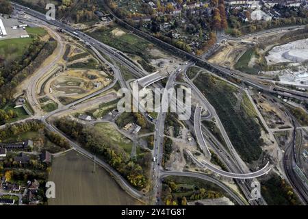 Importante cantiere sulla A40 vicino a Wattenscheid, autostrada A40, strade statali della Renania settentrionale-Vestfalia, strade della Renania settentrionale-Vestfalia, cantieri edili Foto Stock