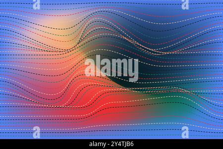 Linee ondulate e sfumature in rosso, blu e verde. Adatto per sfondi astratti, design digitali e concept vivaci. Illustrazione Vettoriale