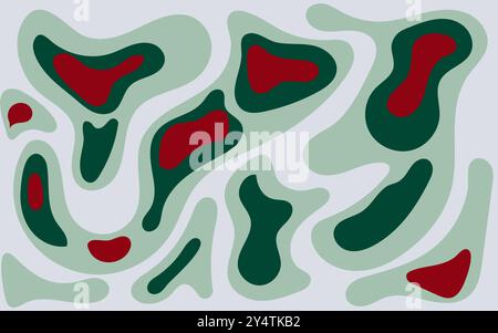 Design geometrico astratto in vivaci tonalità verde e rosso su uno sfondo grigio neutro. Ideale per progetti grafici moderni. Illustrazione Vettoriale