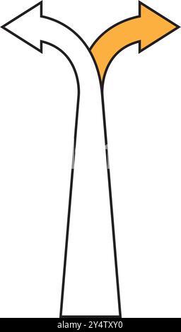 Due frecce che puntano in direzioni diverse. Scelta del percorso. Freccia bianca e gialla. Illustrazione Vettoriale