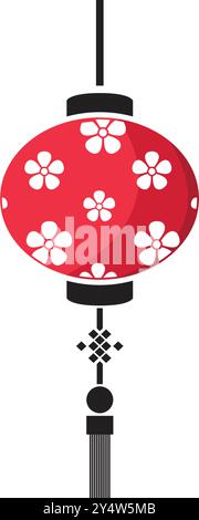 Lanterna cinese rossa dal design piatto Illustrazione Vettoriale