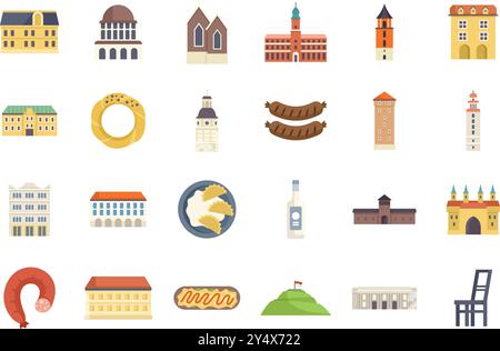 Celebrando il ricco patrimonio culturale di cracovia, questa accattivante collezione mostra monumenti iconici, cucina tradizionale e simboli culturali Illustrazione Vettoriale