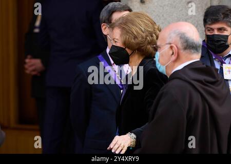 L'ex regina Sofia partecipa al tradizionale Ringraziamento al Cristo di Medinaceli alla chiesa di Gesù di Medinaceli il 4 marzo 2022 a Madrid, in Spagna. Foto Stock