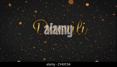 Immagine di testo Diwali con riflessi dorati su sfondo nero Foto Stock