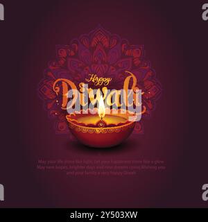 Festa indiana delle luci Happy Diwali, sfondo delle festività, biglietto d'auguri per la celebrazione Diwali, disegno astratto vettoriale. Illustrazione Vettoriale