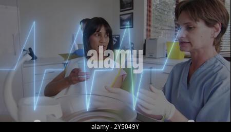 Immagine del battito cardiaco su professionisti medici che esaminano il paziente in clinica Foto Stock