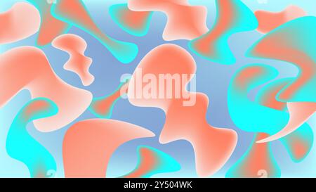 Sfondo blu astratto con forme liquide rosa e turchese. Perfetto per progetti artistici, grafica sui social media e concept di design vivaci. Illustrazione Vettoriale