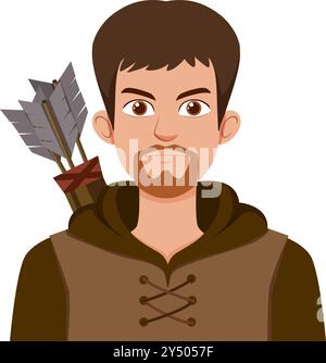 Illustrazione di un arciere medievale con frecce Illustrazione Vettoriale