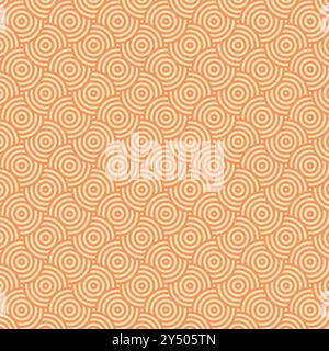 Cerchi concentrici ripetuti in arancione e crema. Adatto per sfondi, stampe, tessuti, imballaggi e progetti di grafica. Vibrant e modalità Illustrazione Vettoriale