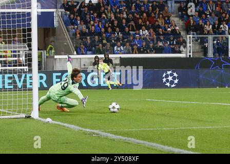 Marco Carnesecchi di Atalanta a.C. Risparmia durante ilÂ round della Chanpions League 2024-25, partita allo stadio Gewiss di Bergamo (BG), il 19 settembre 2024. Foto Stock