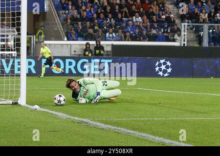 Marco Carnesecchi di Atalanta a.C. Risparmia durante ilÂ round della Chanpions League 2024-25, partita allo stadio Gewiss di Bergamo (BG), il 19 settembre 2024. Foto Stock