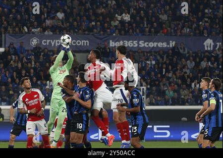 Marco Carnesecchi di Atalanta a.C. Risparmia durante ilÂ round della Chanpions League 2024-25, partita allo stadio Gewiss di Bergamo (BG), il 19 settembre 2024. Foto Stock