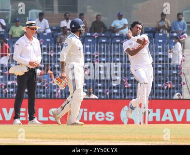 20 settembre 2024, M A Chidambaram Stadium, Tamil Nadu, INDIA: Bangladesh Tour of India 2024:.1st test - 2nd Day. India V Bangladesh :. In azione Hassan (Credit Image: © Seshadri Sukumar/ZUMA Press Wire) SOLO PER USO EDITORIALE! Non per USO commerciale! Foto Stock