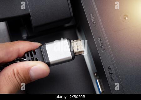 Tipo standard di connettore e cavo HDMI. Foto Stock