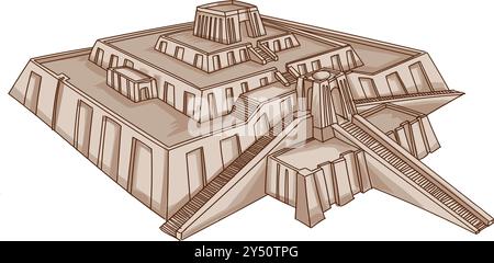 Il grande Ziggurat a Ur in prospettiva, architettura di Babilonia, Assiria, Mesopotamia. illustrazione vettoriale Illustrazione Vettoriale