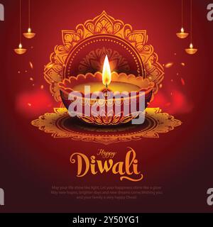 Festa indiana delle luci Happy Diwali, sfondo delle festività, biglietto d'auguri per la celebrazione Diwali, disegno astratto vettoriale. Illustrazione Vettoriale