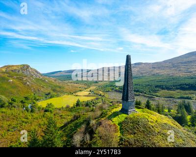 Vista aerea dal drone del Murray's Monument nel Galloway Forest Park e all'interno del nuovo Galloway National Park, Dumfries and Galloway, Scotland, U Foto Stock