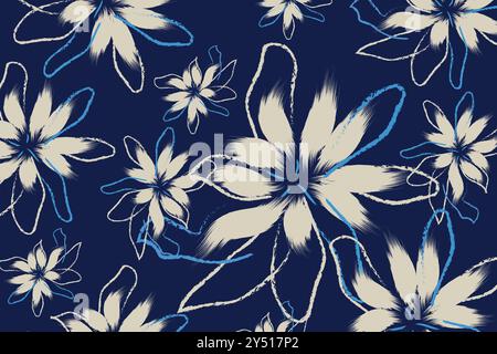 Un tessuto con motivo floreale senza cuciture fiore bicolore tropicale e lascia una ministampa, uno stile di disegno a mano senza cuciture vettoriale. textil geometrico animale Illustrazione Vettoriale