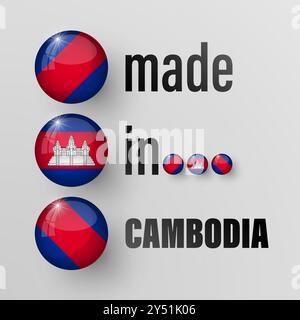 Realizzato in Cambogia grafica ed etichetta. Elemento di impatto per l'uso che si desidera fare di esso. Illustrazione Vettoriale