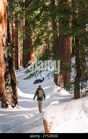 Una persona cammina lungo una pista innevata in una giornata invernale Foto Stock