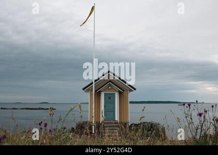 Tradizionale capanna svedese sulla costa di Båstad Foto Stock
