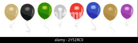 Posiziona diversi palloncini colorati isolati sul bianco Illustrazione Vettoriale