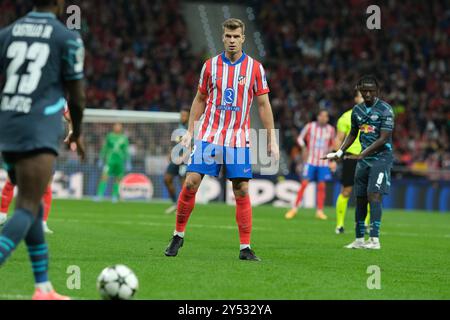 Madrid, Spagna. 20 settembre 2024. Alexander Sorloth dell'Atletico de Madrid durante la fase MD1 della UEFA Champions League a Madrid e RB Leipzig all'Estadio Metropolitano il 19 settembre 2024 a Madrid, Spagna Credit: SIPA USA/Alamy Live News Foto Stock