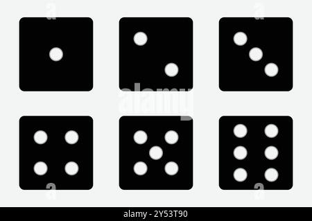 Icona set di dadi di gioco. segno di gioco. Icona vettoriale di gioco dei dadi impostata in nero isolata su sfondo bianco. Illustrazione vettoriale. Illustrazione Vettoriale