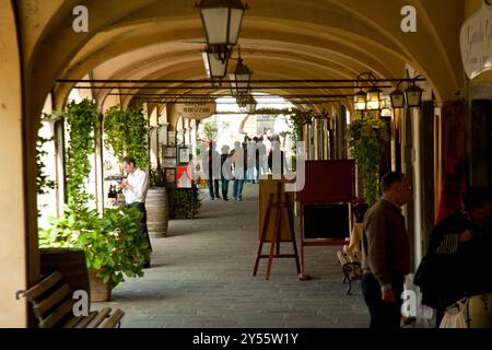 Villaggio rinascimentale di Greve in Chianti, luogo di produzione del famoso vino rosso Chanti Gallo Nero. Toscana, Italia Foto Stock