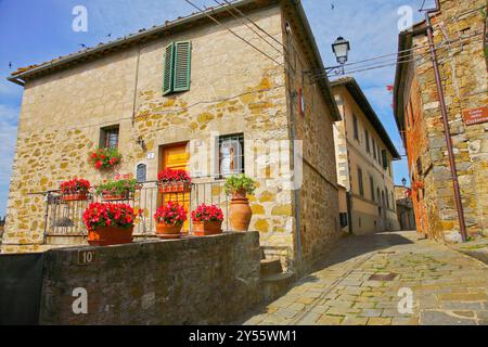 Vagliagli è uno dei più famosi per la bellezza del Chianti. Borgo medievale di Vagliagli, Castelnuovo Berardenga, provincia di Siena, Toscana, Italia Foto Stock