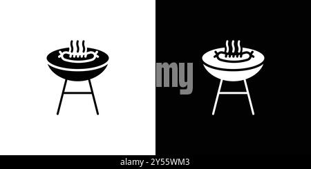 Icona barbecue grill con logo lineare collezione in bianco e nero Illustrazione Vettoriale