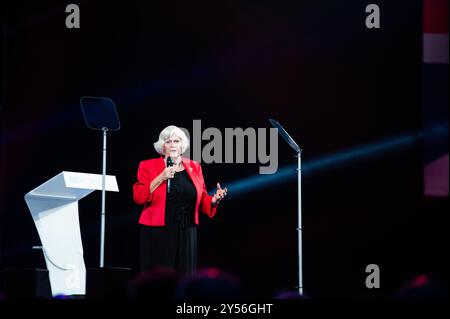 Birmingham, Regno Unito. 20 settembre 2024. La RT On. Ann Widdecombe ha parlato durante la conferenza. Il partito Reform UK, guidato dal politico britannico Nigel Farage, ha vinto cinque seggi alle elezioni generali del Regno Unito del 2024, e ora si riunisce a Birmingham per la sua conferenza di partito del 2024. Credito: SOPA Images Limited/Alamy Live News Foto Stock