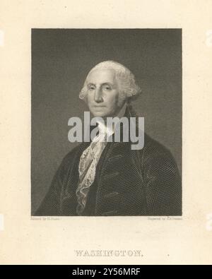 George Washington, di Asher Brown Durand dopo Gilbert Stuart 1843 vecchia stampa Foto Stock