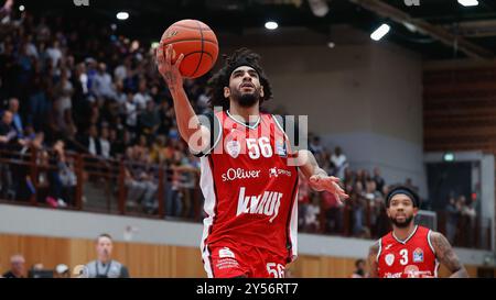 GER, Wuerzburg, easyCredit BBL, basket, FIT/One Baskets Wuerzburg vs. MHP RIESEN Ludwigsburg, tectake Arena, 15 settembre 2024, amichevole - uomini, preparazione per la stagione 2024/25, Jhivvan Jackson (Wuerzburg Baskets, 56) crediti: HMB Media/Julien Becker/Alamy Archival Foto Stock