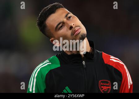 Bergamo, Italia. 19 settembre 2024. Gabriel Martinelli dell'Arsenal FC durante la formazione prima del calcio d'inizio nella partita di UEFA Champions League allo stadio Gewiss di Bergamo. Il credito per immagini dovrebbe essere: Jonathan Moscrop/Sportimage Credit: Sportimage Ltd/Alamy Live News Foto Stock