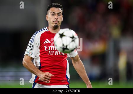 Bergamo, Italia. 19 settembre 2024. Gabriel Martinelli dell'Arsenal FC in azione durante la fase di UEFA Champions League 2024/25 partita di calcio tra Atalanta BC e Arsenal FC. Crediti: Nicolò campo/Alamy Live News Foto Stock