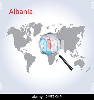 Albania ingrandita Mappa con la bandiera, Albania allargamento di Maps Vector Art Illustrazione Vettoriale