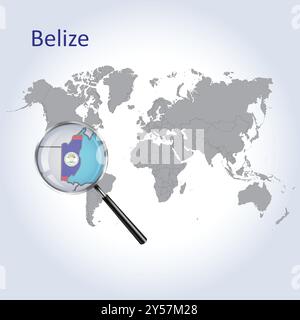 Mappa ingrandita e bandiera del Belize, mappe di ingrandimento del Belize, grafica vettoriale Illustrazione Vettoriale