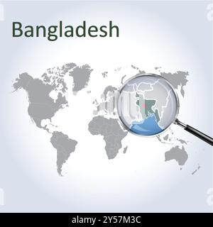 Mappa ingrandita e bandiera del Bangladesh, mappe di ingrandimento del Bangladesh, arte vettoriale Illustrazione Vettoriale