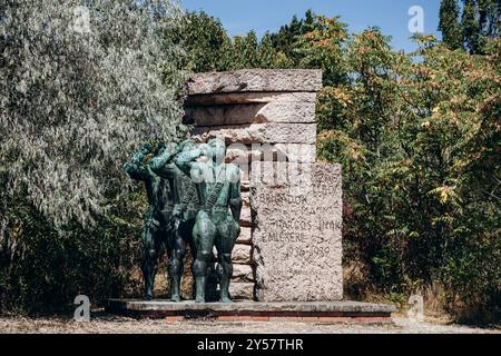 Budapest, Ungheria - 10 agosto 2024: Memoriale ai combattenti ungheresi nella Brigata Internazionale spagnola, scultore Memos Makris, 1968. Memoria Par Foto Stock