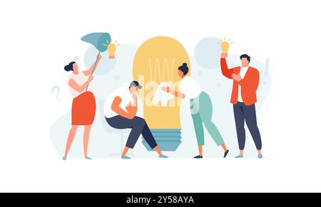 Gli uomini d'affari cercano un'idea. Trovare soluzioni, illustrazione vettoriale di crisi creativa Illustrazione Vettoriale