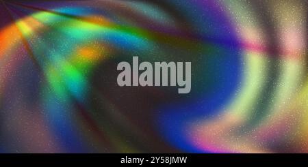 Pellicola esposta arcobaleno con effetto ologramma sfocato e texture disturbata. Modello di sovrapposizione. Carta fotografica con leggera perdita Illustrazione Vettoriale