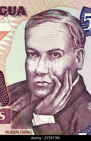 Ruben Dario (1867-1916) su 500 Cordobas 1985 Banknote dal Nicaragua. Poeta nicaraguense Foto Stock