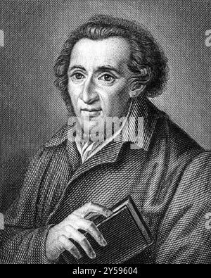 Moses Mendelssohn (1729-1786) su incisione dal 1859. Filosofo ebreo tedesco. Incisa da un artista sconosciuto e pubblicata su Meyers Konversations-Lexi Foto Stock